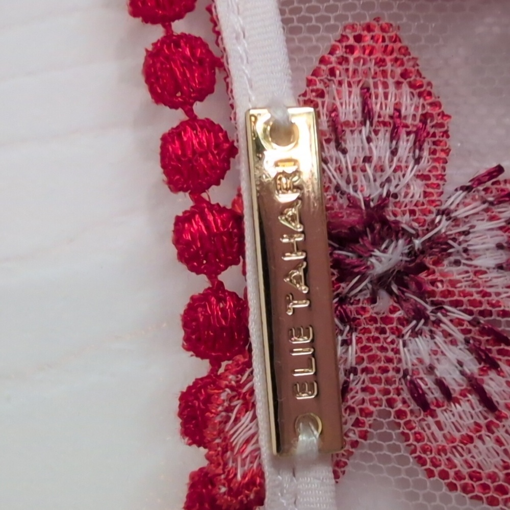 Elie Tahari Red and White Floral Lace Detail Dress NWT - Picture 5 of 10
